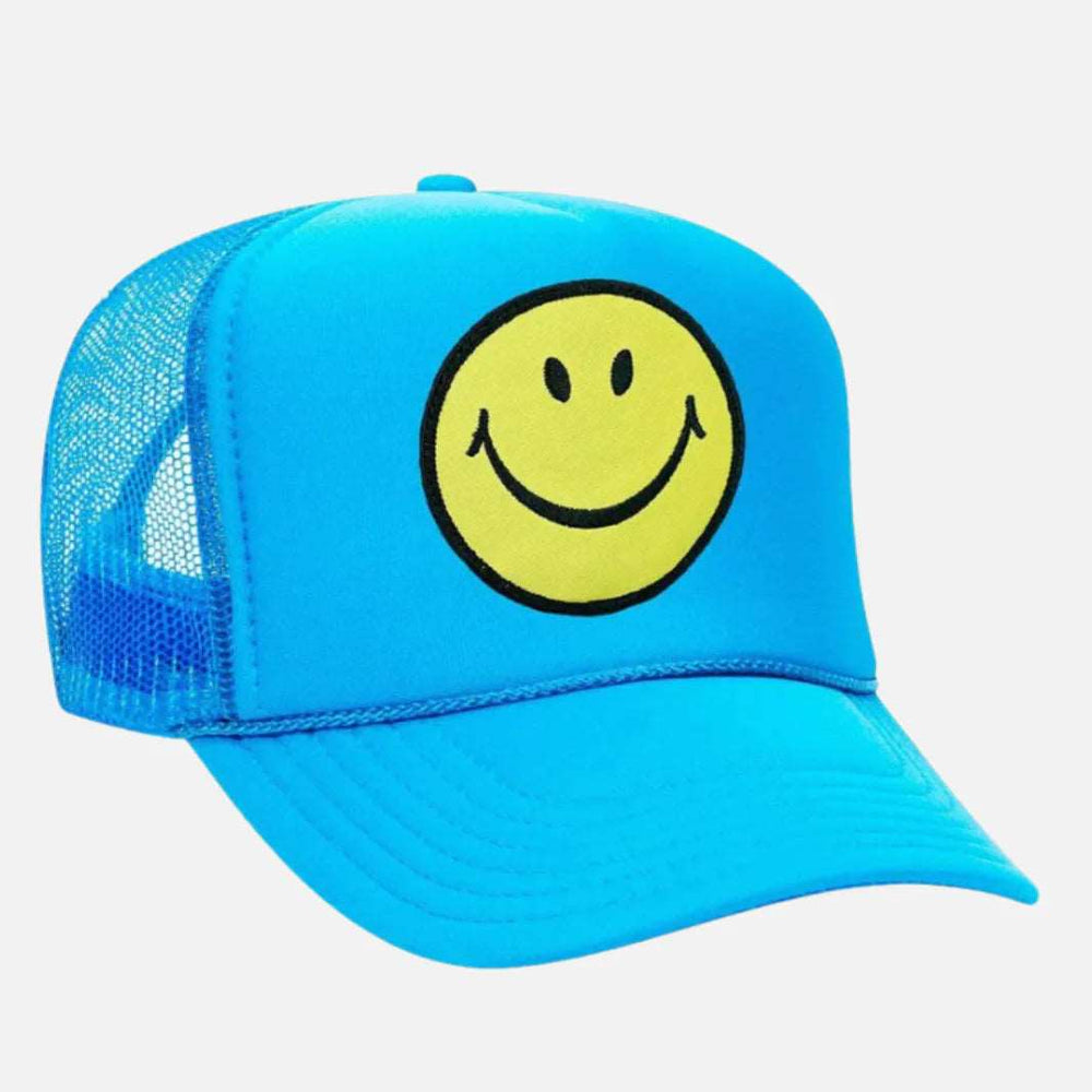 Aviator Nation Smiley Vintage Trucker Hat Neon Blue