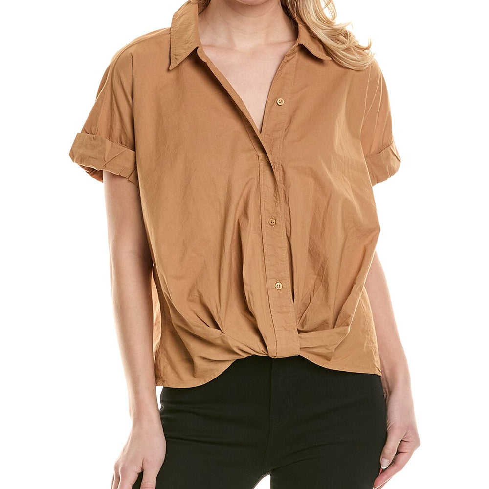 Stateside Women's Voile Short Sleeve Front Twist Shirt - Almond Brown