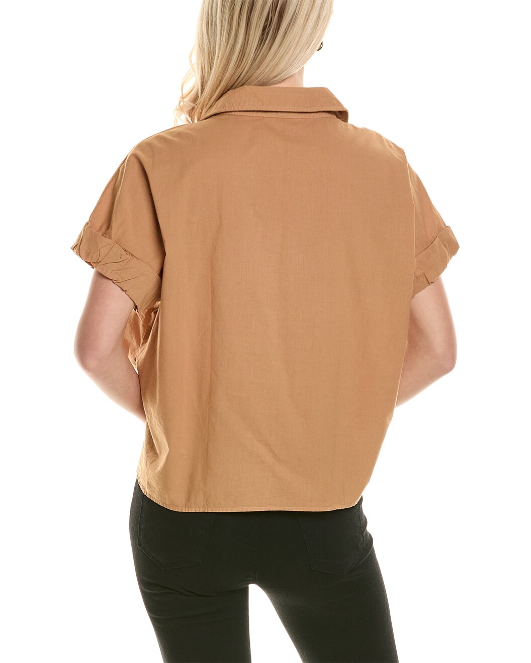 Stateside Women's Voile Short Sleeve Front Twist Shirt - Almond Brown