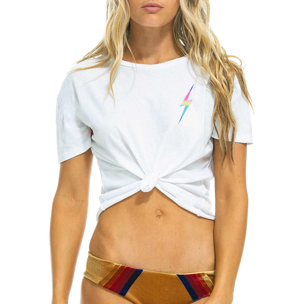 Aviator Nation Women's Small Bolt Boyfriend Tee- White/Rainbow Pink