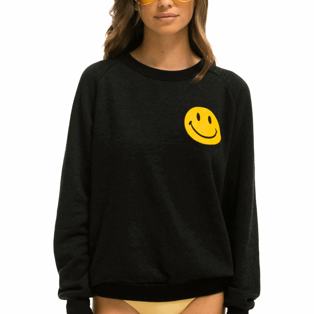 Aviator Nation Smiley 2 Crew Sweatshirt Black