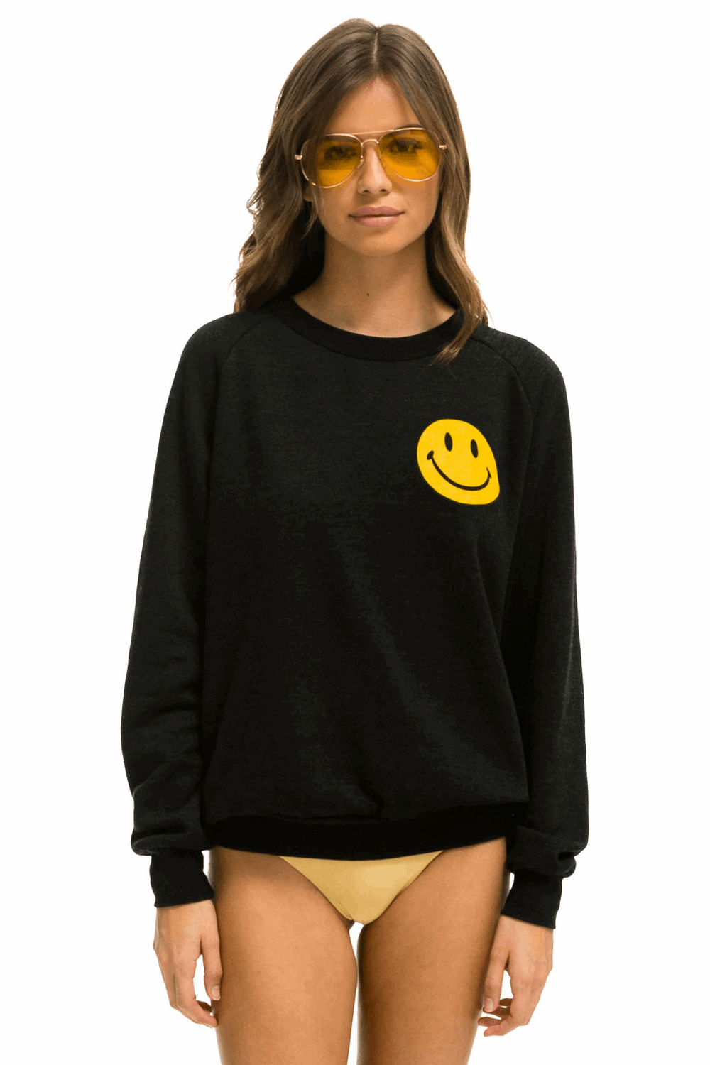 Aviator Nation Smiley 2 Crew Sweatshirt Black