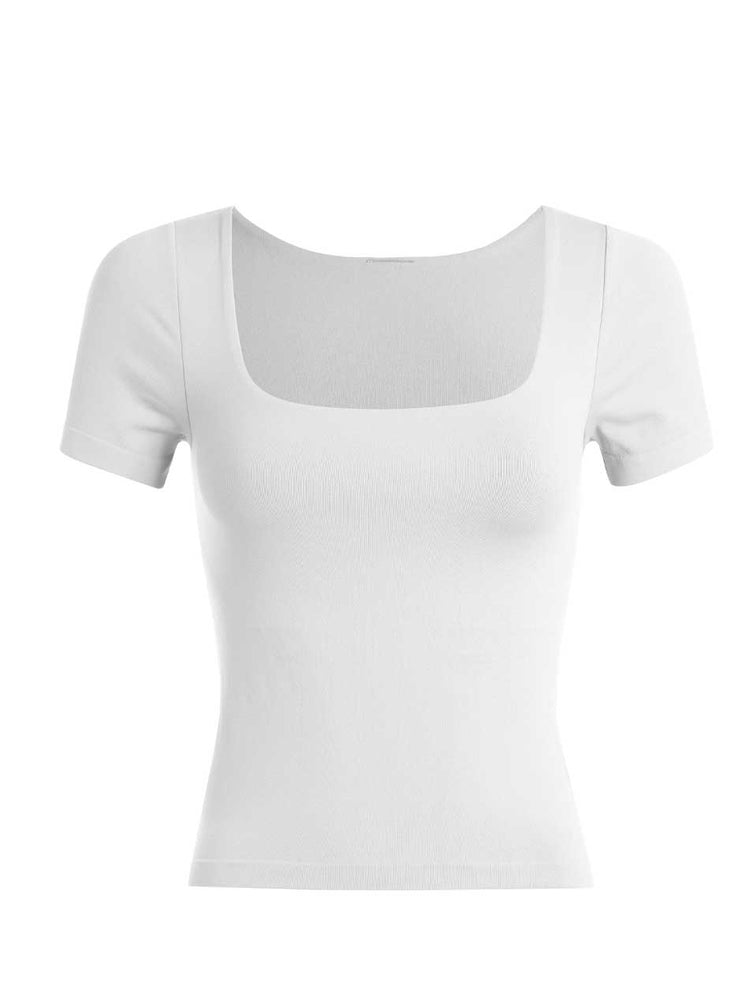 Women's Square Neck Short Sleeve Lined T-Shirt - O/S