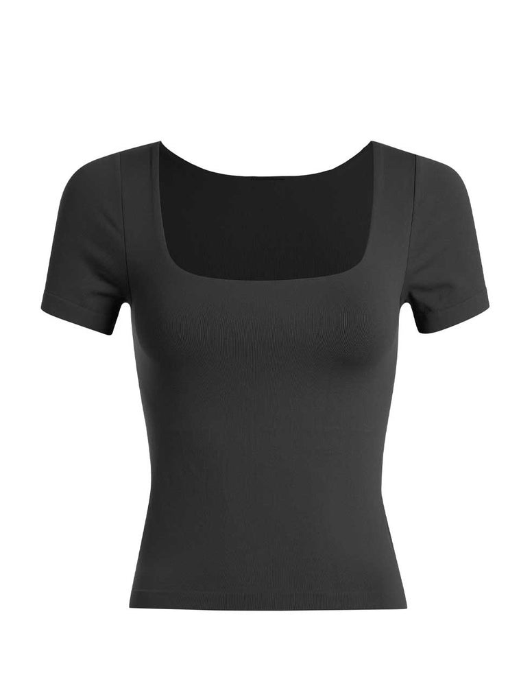 Women's Square Neck Short Sleeve Lined T-Shirt - O/S