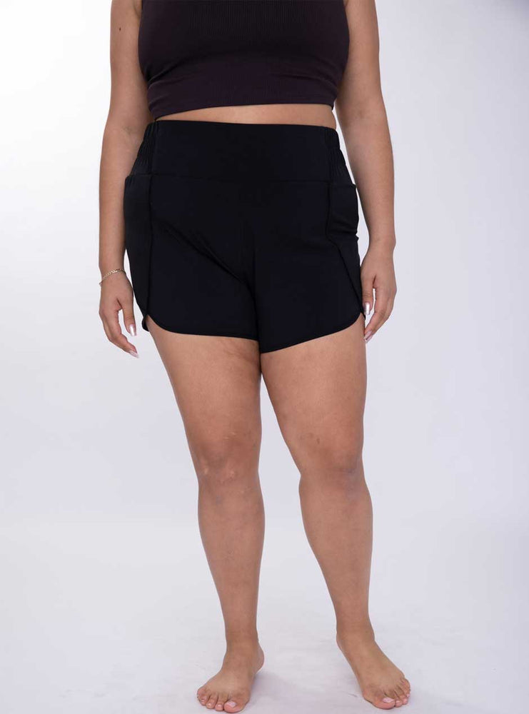 Mono B Women's Highwaist Athleisure Split Running Shorts - Black