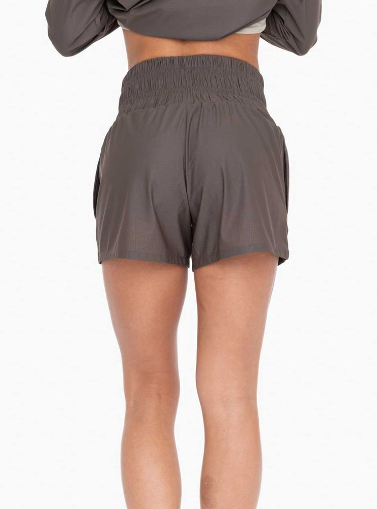 Mono B Women's Lace Up Nylon Blend Active Shorts - Black Olive