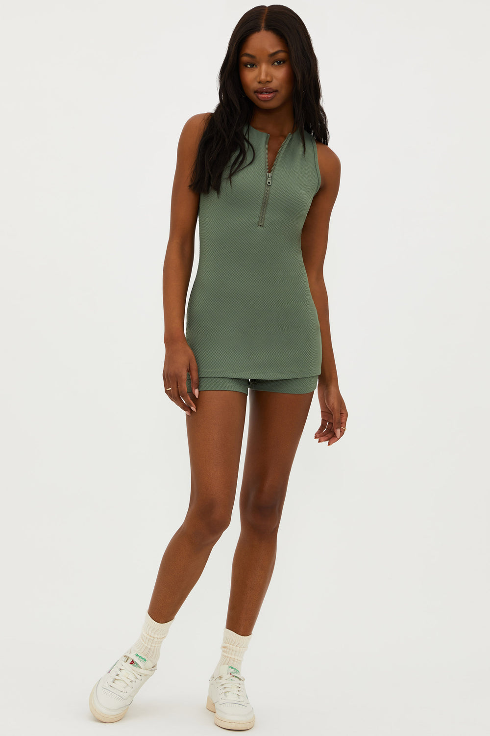 Beach Riot Women's Olina Romper Mini Dress - Queen Palm Waffle Green