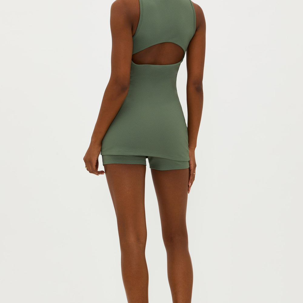 Beach Riot Women's Olina Romper Mini Dress - Queen Palm Waffle Green