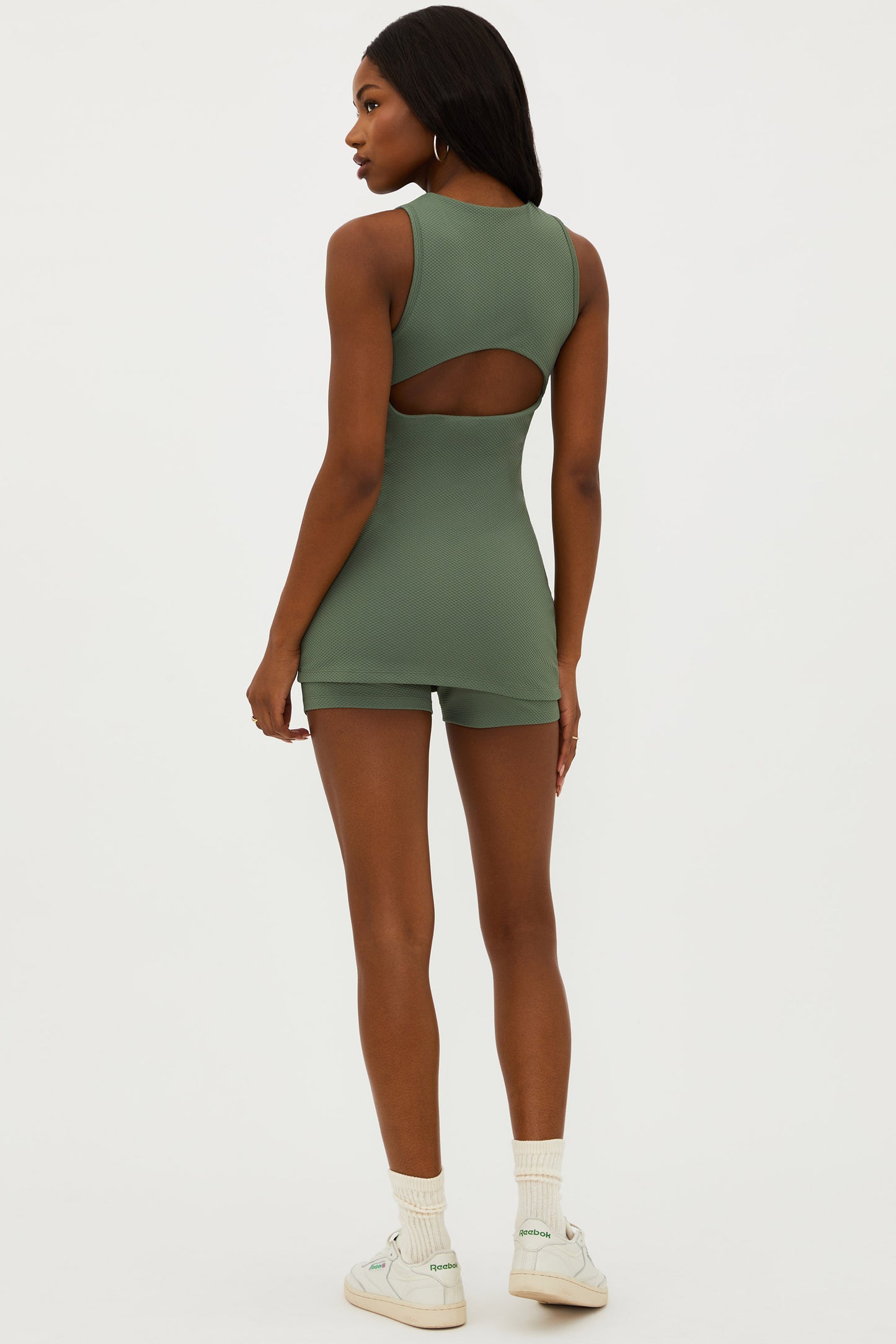 Beach Riot Women's Olina Romper Mini Dress - Queen Palm Waffle Green