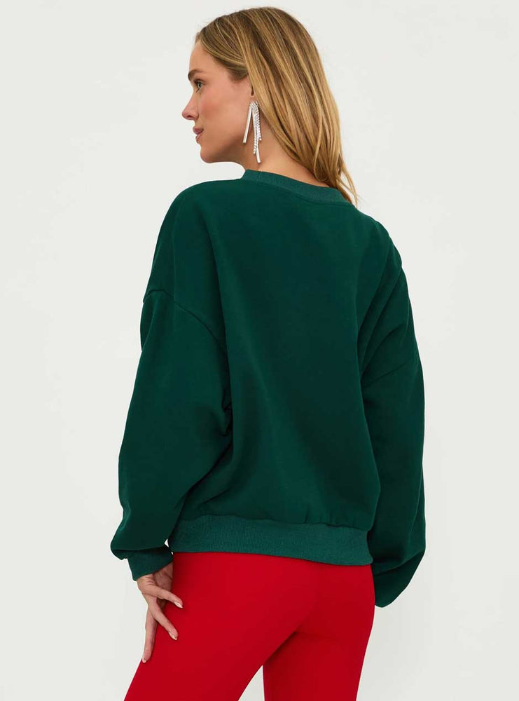 Beach Riot Women's Devyn Merry & Bright Oversized Sweatshirt - Pine Green