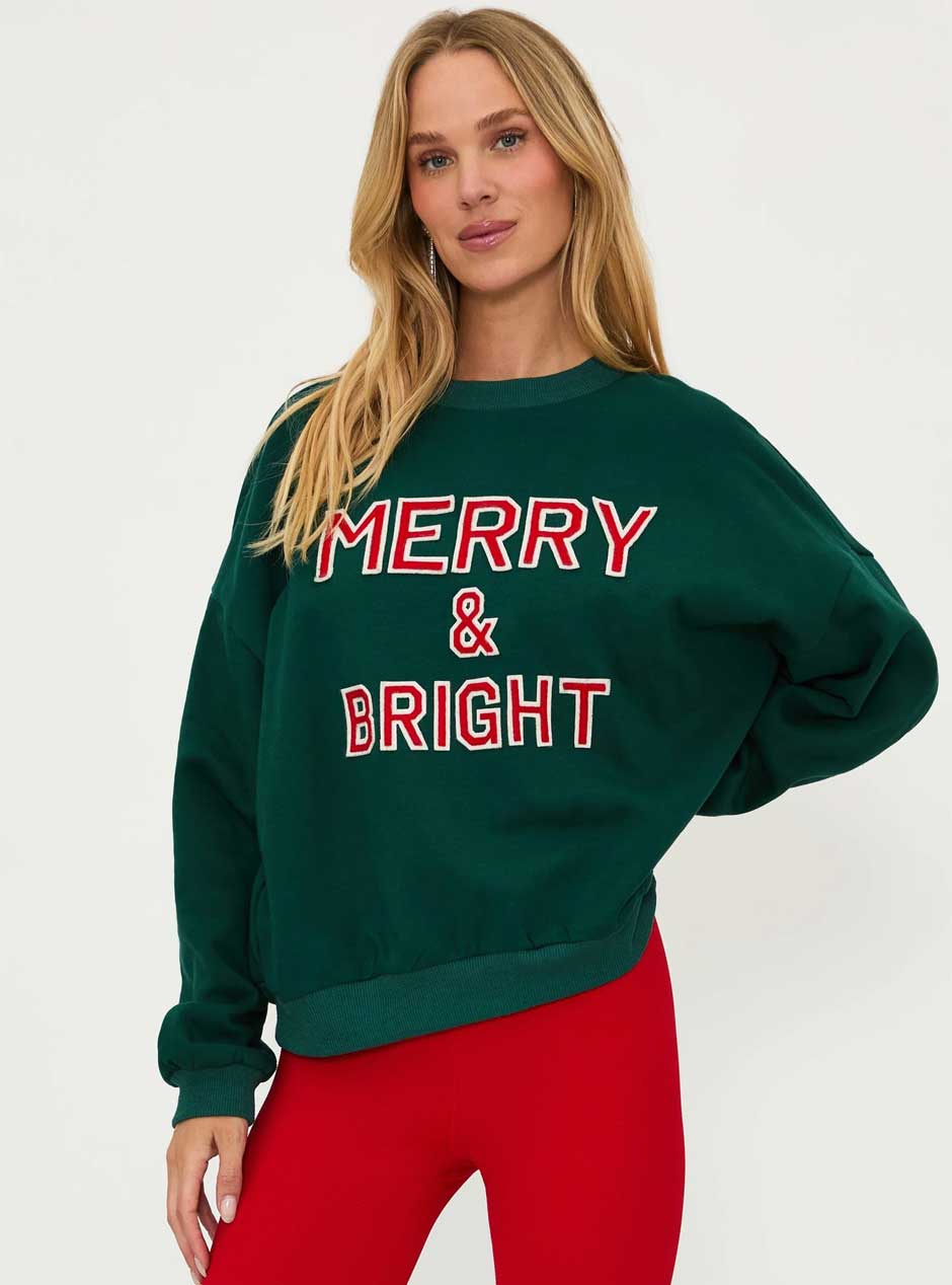 Beach Riot Women's Devyn Merry & Bright Oversized Sweatshirt - Pine Green