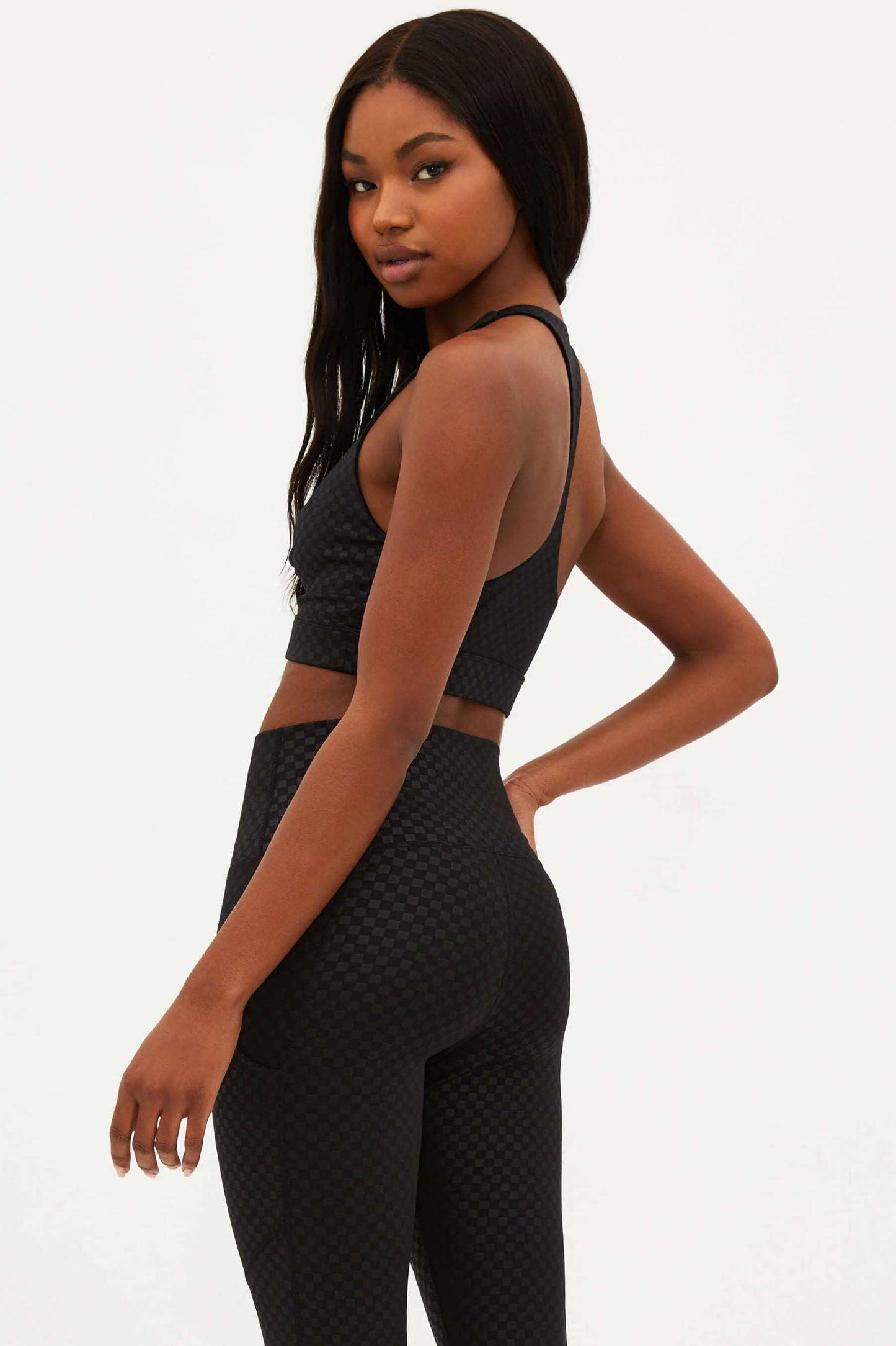 Beach Riot Twist Top Black Embossed Check