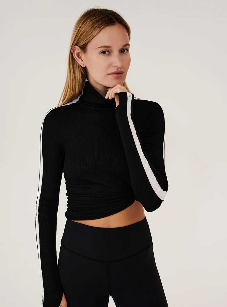 
                      
                        Splits59 Women's Jackson Rib Full Length Turtleneck - Black White
                      
                    