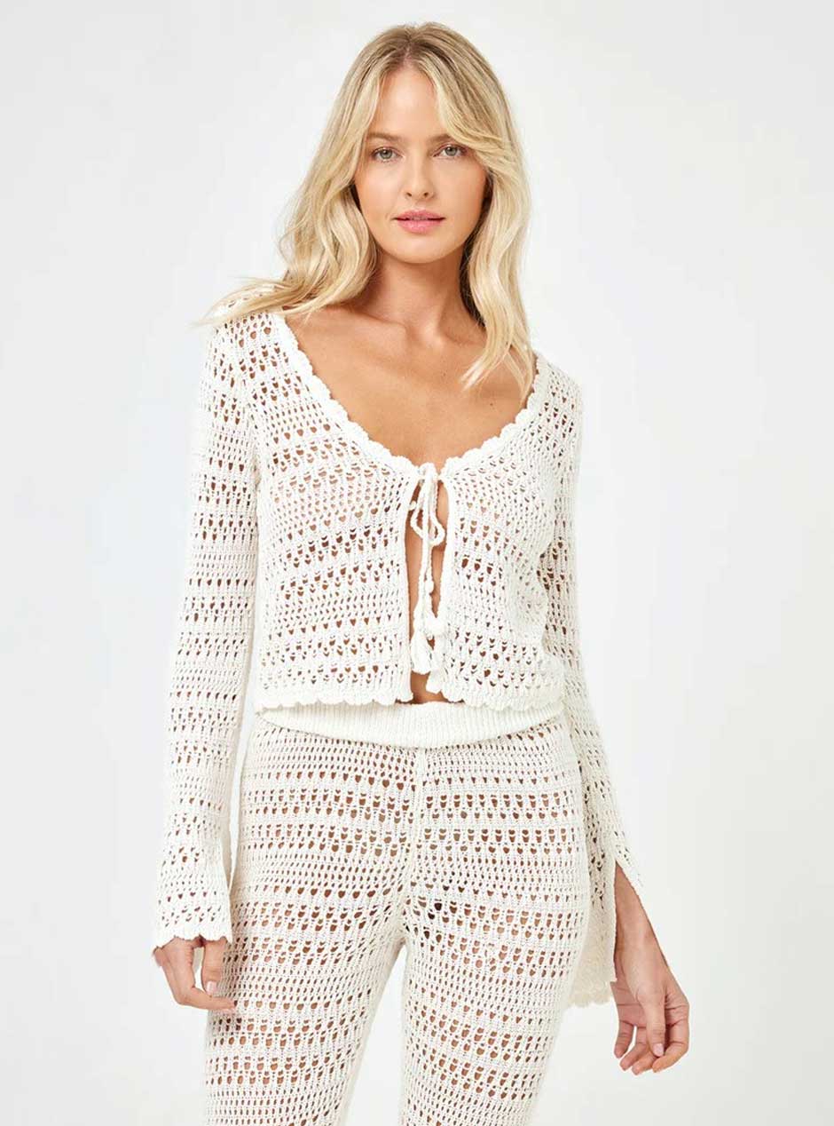 L*Space Women's Golden Hour Crochet Cover Up Top - Cream