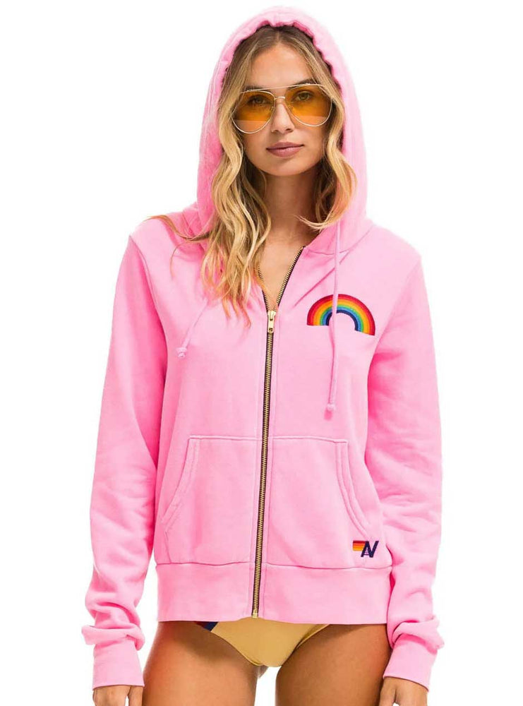 Aviator Nation Women's Rainbow Embroidery Hoodie - Neon Pink