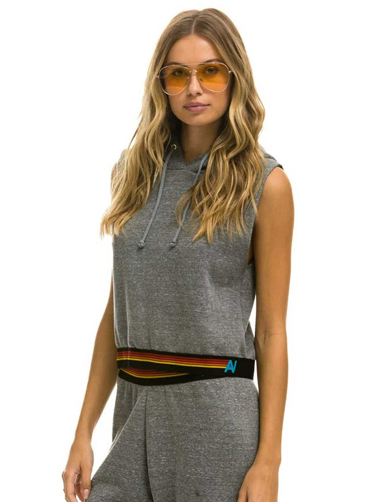 
                  
                    Aviator Nation Women's Logo Stripe Sleeveless Crop Pullover Hoodie - Heather Grey
                  
                