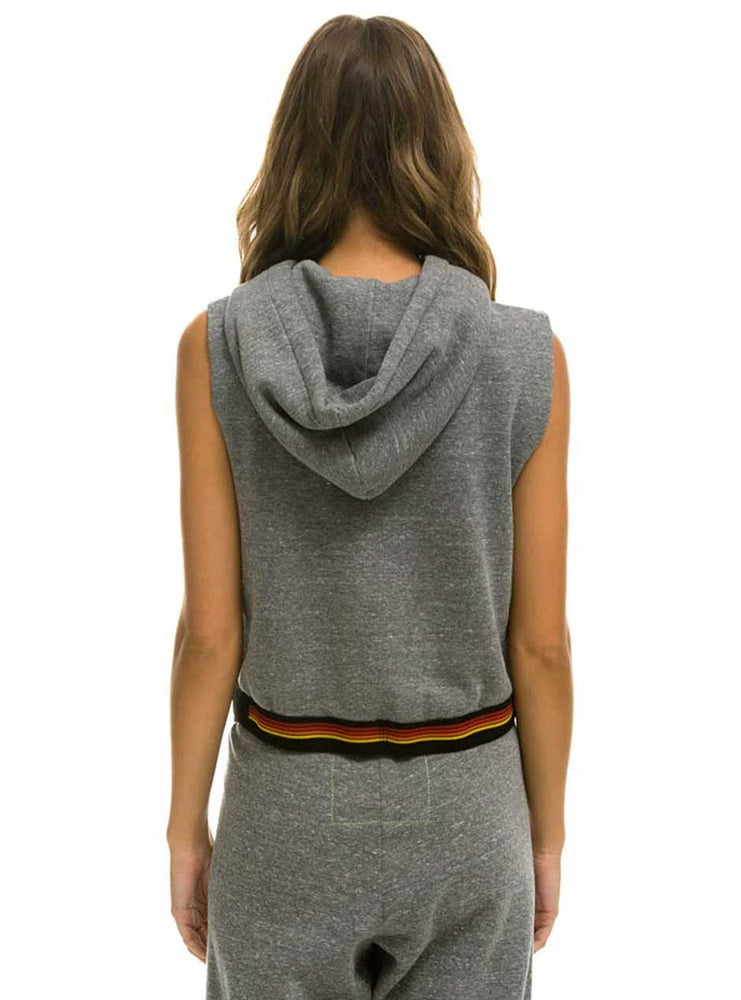 Aviator Nation Women's Logo Stripe Sleeveless Crop Pullover Hoodie - Heather Grey