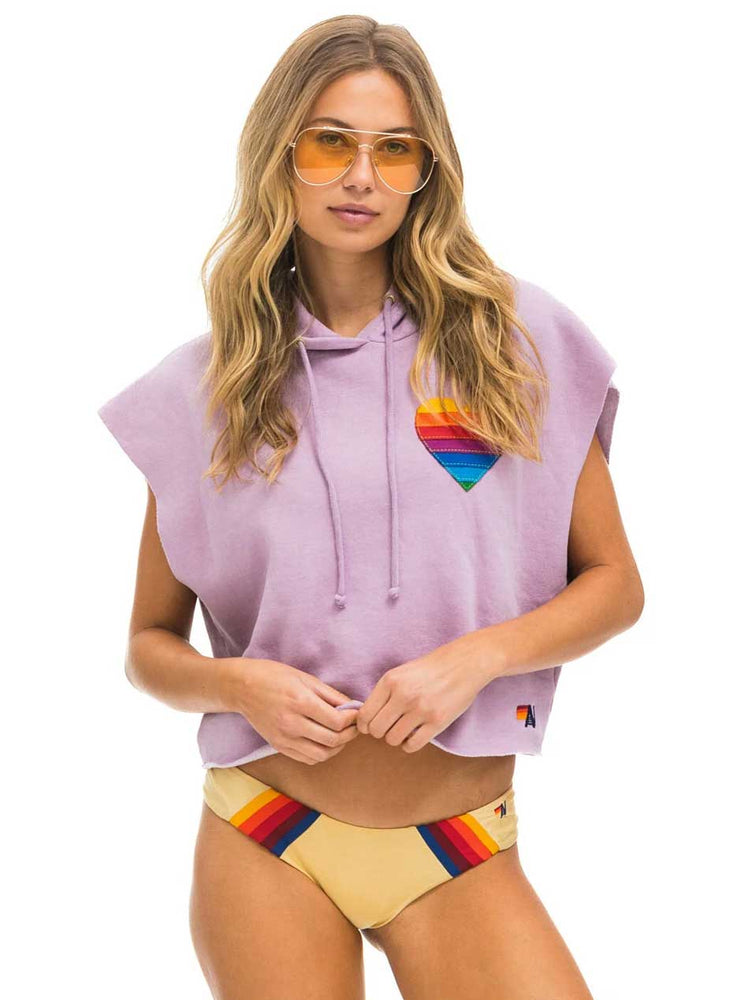 Aviator Nation Women's Rainbow Heart Stitch Sleeveless Hoodie - Mauve