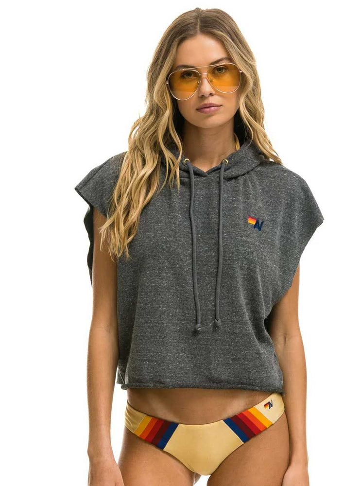 
                      
                        Aviator Nation Women's Logo Embroidery Sleeveless Relaxed Cropped Pullover Hoodie - Heather Grey
                      
                    