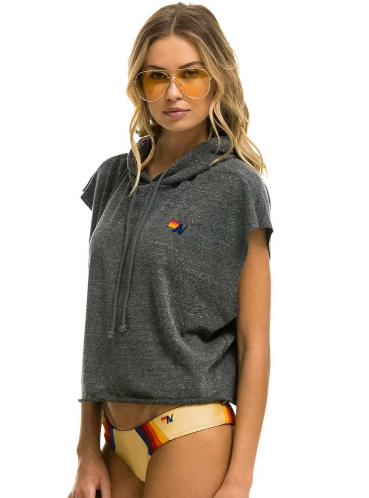 
                      
                        Aviator Nation Women's Logo Embroidery Sleeveless Relaxed Cropped Pullover Hoodie - Heather Grey
                      
                    