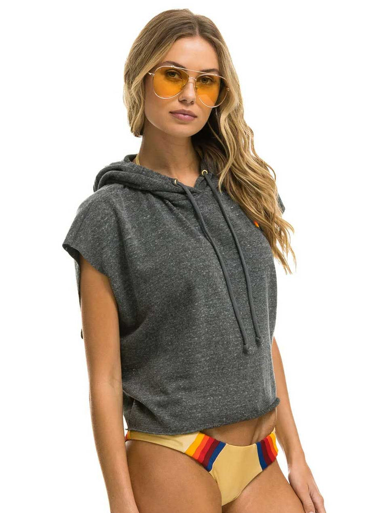 
                      
                        Aviator Nation Women's Logo Embroidery Sleeveless Relaxed Cropped Pullover Hoodie - Heather Grey
                      
                    