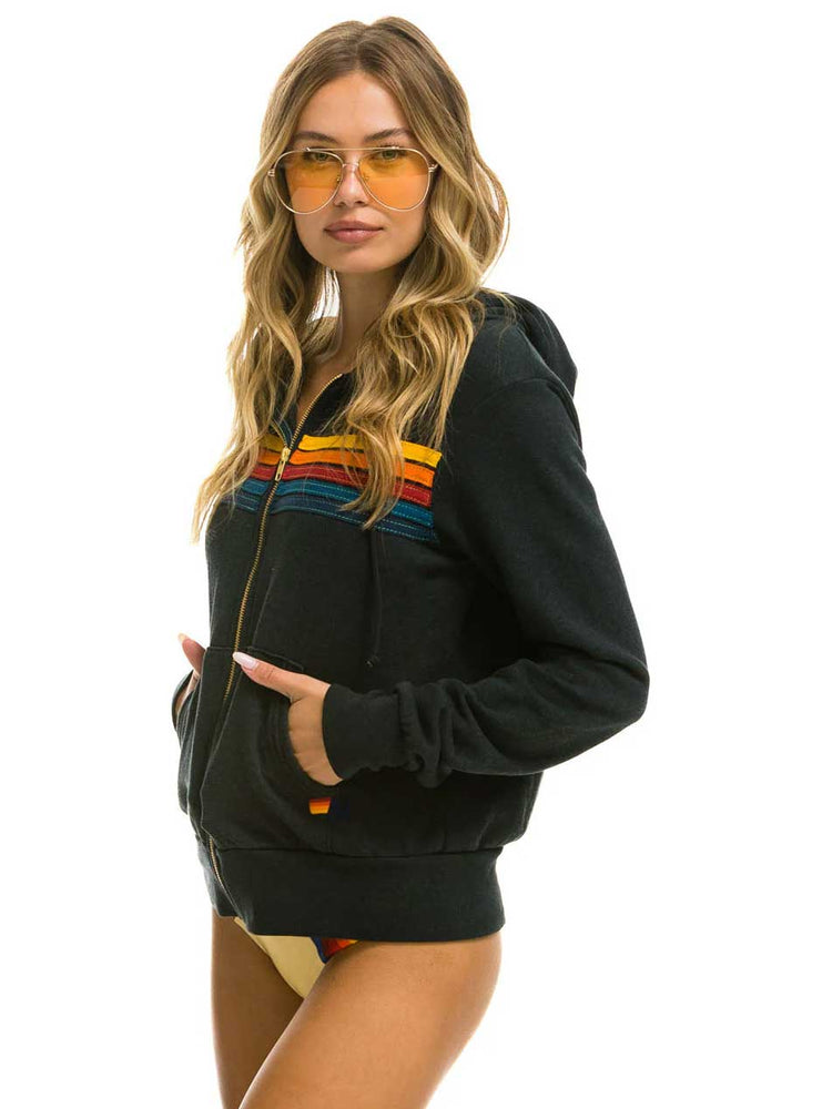 
                  
                    Aviator Nation Women's 5 Stripe Zip Hoodie - Charcoal Grey
                  
                