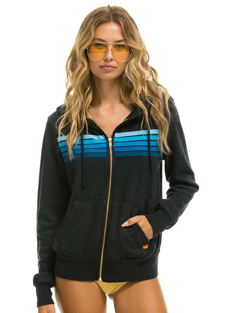 
                      
                        Aviator Nation Women's 5 Stripe Zip Hoodie - Charcoal Grey Blue
                      
                    