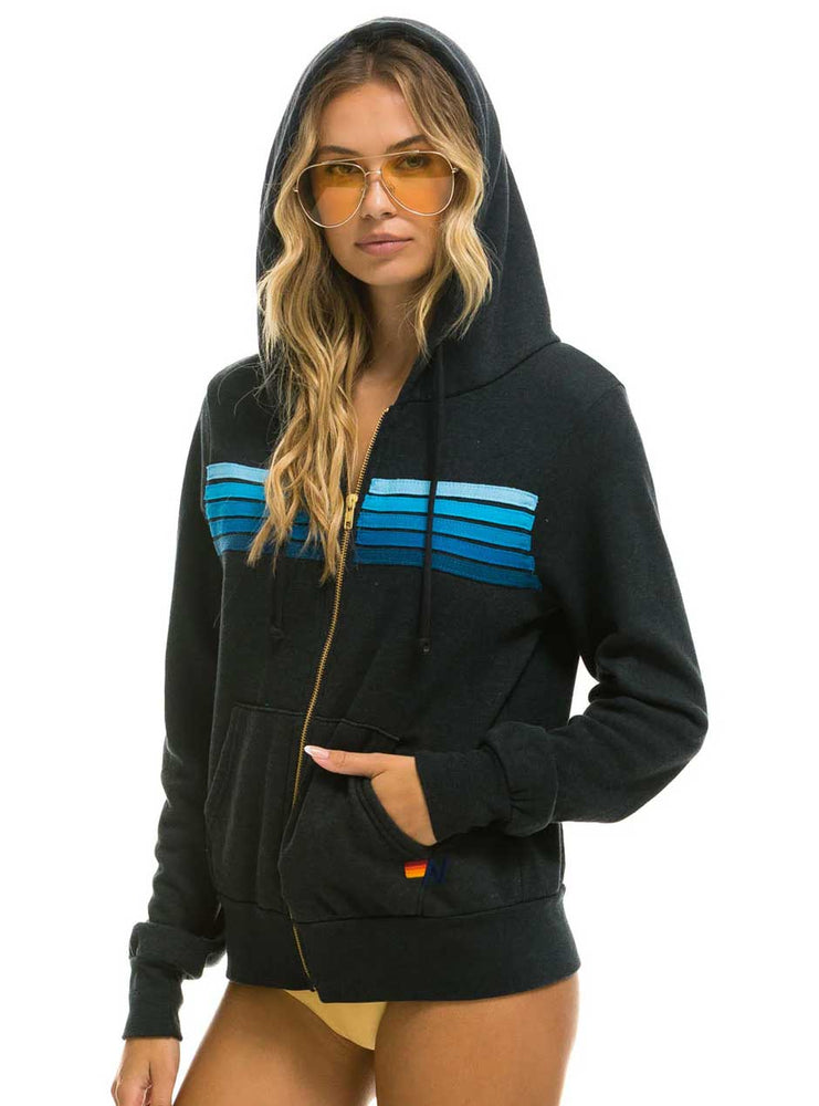 
                      
                        Aviator Nation Women's 5 Stripe Zip Hoodie - Charcoal Grey Blue
                      
                    