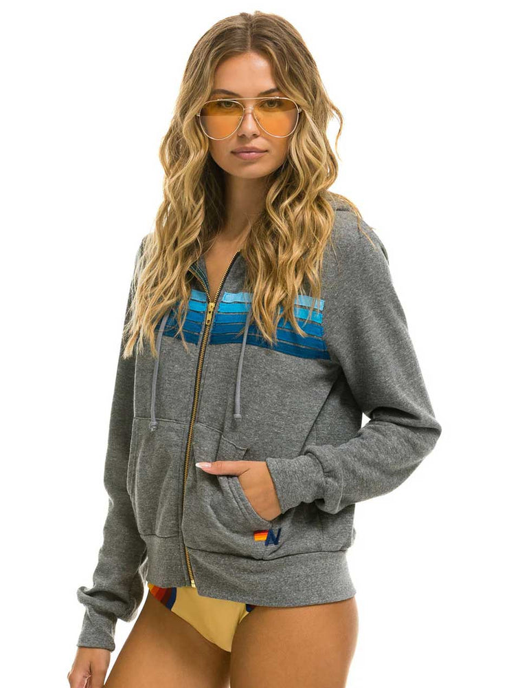 
                      
                        Aviator Nation Women's 5 Stripe Zip Hoodie - Heather Grey Blue
                      
                    