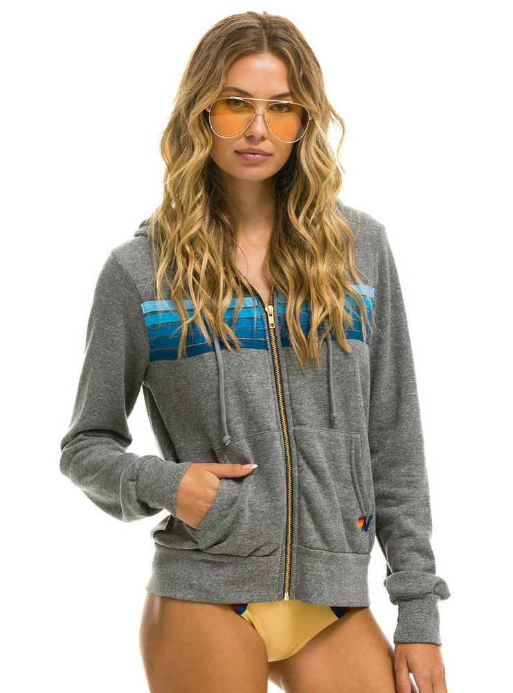 
                      
                        Aviator Nation Women's 5 Stripe Zip Hoodie - Heather Grey Blue
                      
                    