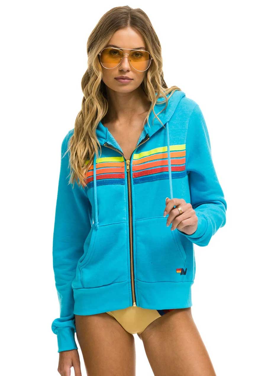 Aviator Nation 5 store Stripe Rainbow Hoodie Zip Up Jacket Ocean Blue