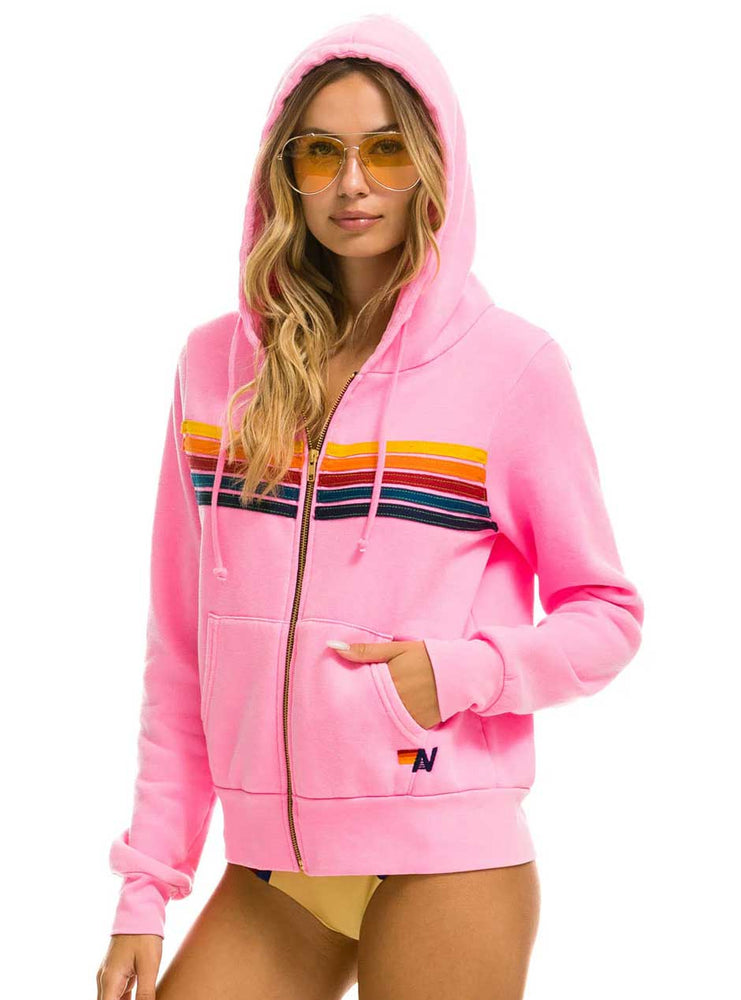 
                      
                        Aviator Nation Women's 5 Stripe Hoodie - Neon Pink Yellow Purple
                      
                    