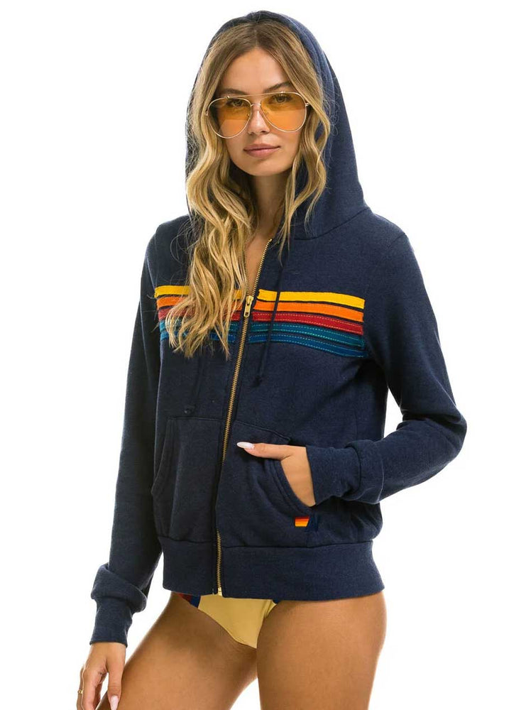 Aviator Nation Women's 5 Stripe Zip Hoodie - Navy