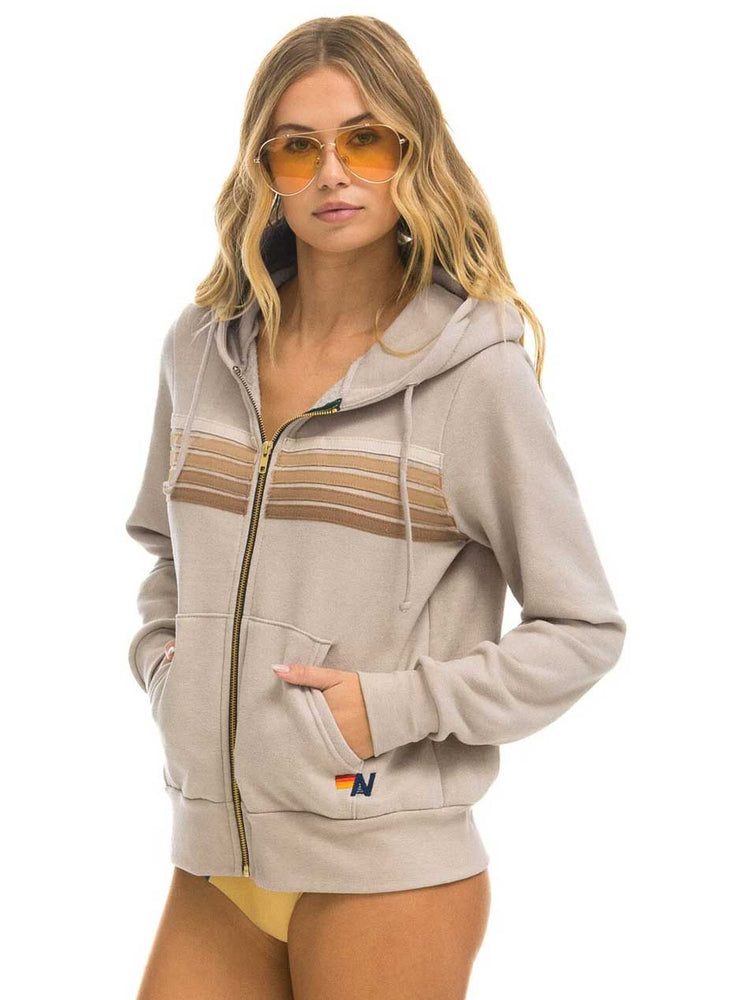 
                      
                        Aviator Nation Women's 5 Stripe Zip Hoodie - Sand Tan
                      
                    