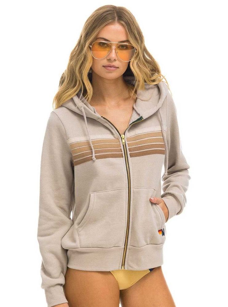 
                      
                        Aviator Nation Women's 5 Stripe Zip Hoodie - Sand Tan
                      
                    