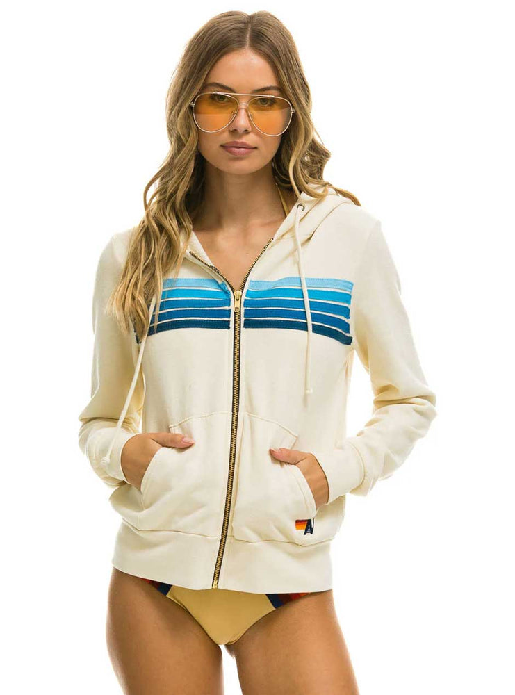 
                      
                        Aviator Nation Women's 5 Stripe Zip Hoodie - Vintage White Blue
                      
                    