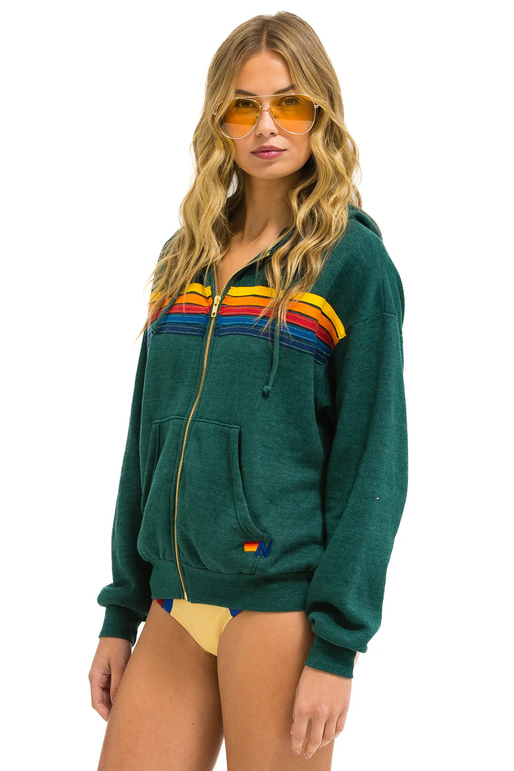 Aviator Nation Women's 5 Stripe Zip Hoodie Forrest