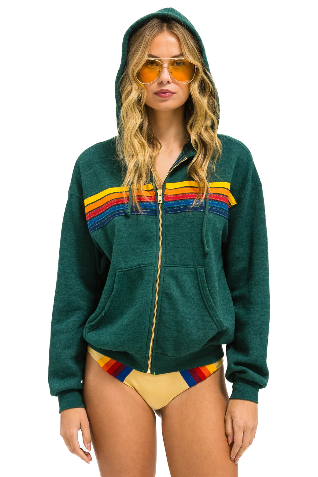 Aviator Nation Women's 5 Stripe Zip Hoodie Forrest