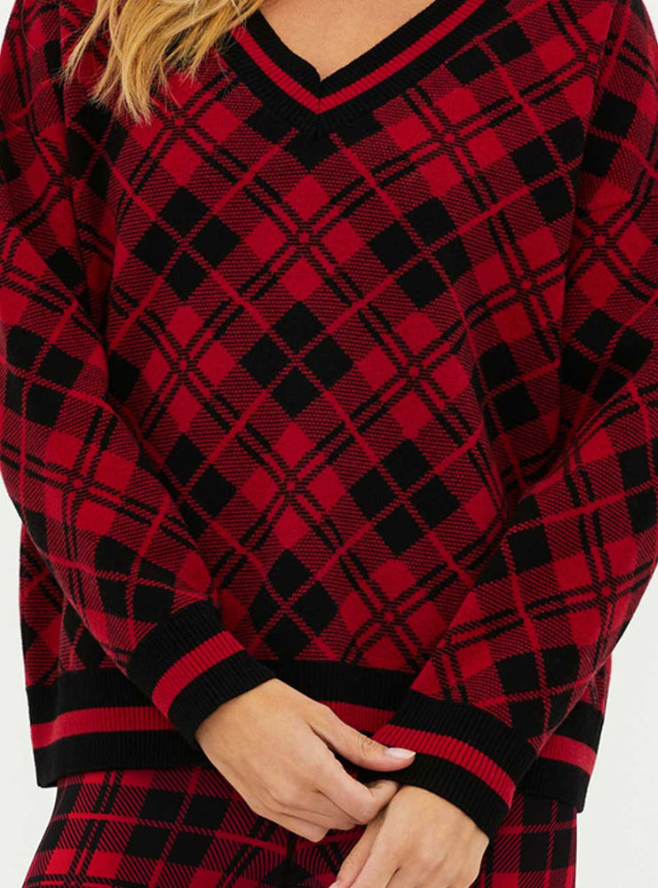 
                      
                        Beach Riot Women's Joey V-Neck Sweater - Merry Plaid Red
                      
                    