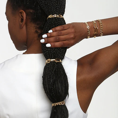 
                      
                        Maya J Oprah's favorite things 2022! Bracelet Hair Ties - Yellow Chain Link on Beige Chord
                      
                    