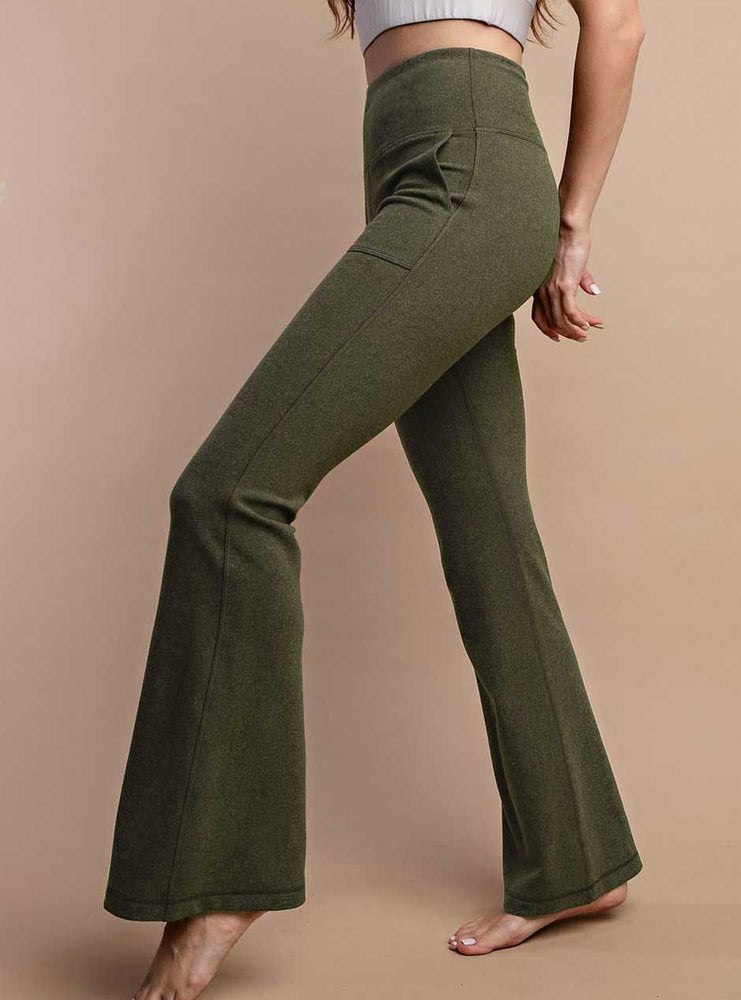 Rae Mode Women's Brushed High Rise Bell Bottom Pants - Olive Green