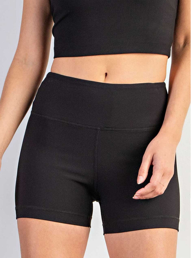 Rae Mode Women's Nylon Ribbed Biker Shorts - Black