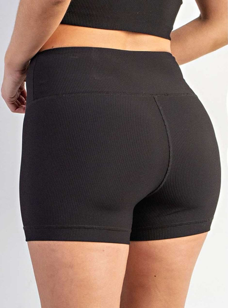 Rae Mode Women's Nylon Ribbed Biker Shorts - Black