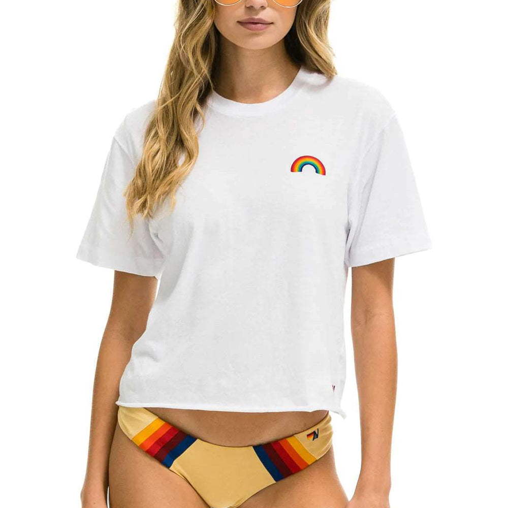 Aviator Nation Rainbow Embroidery Tee White