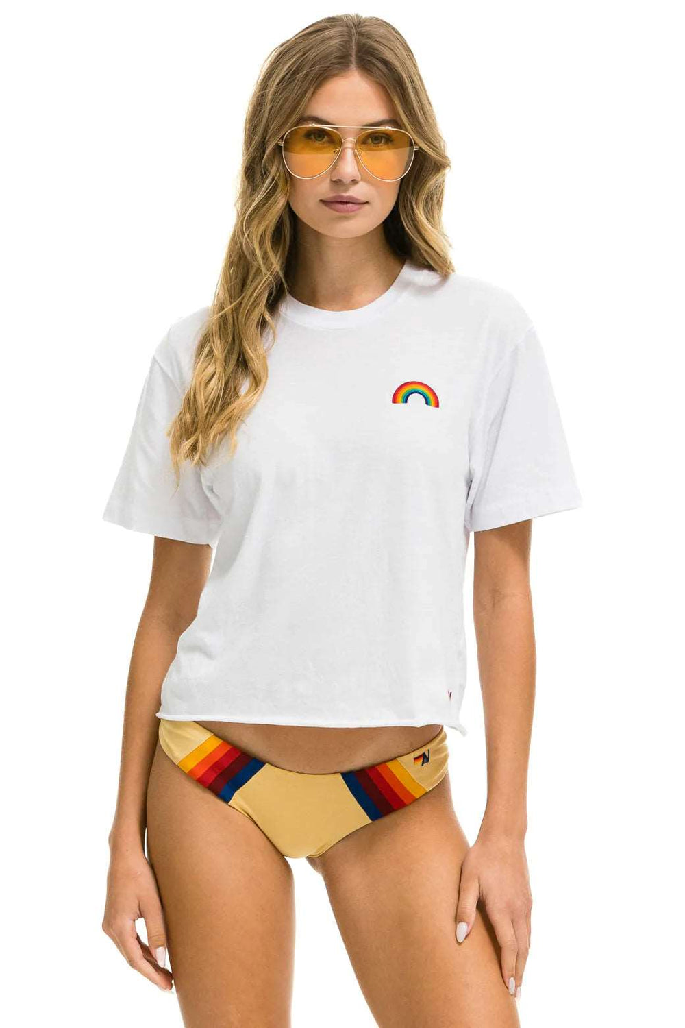 Aviator Nation Rainbow Embroidery Tee White