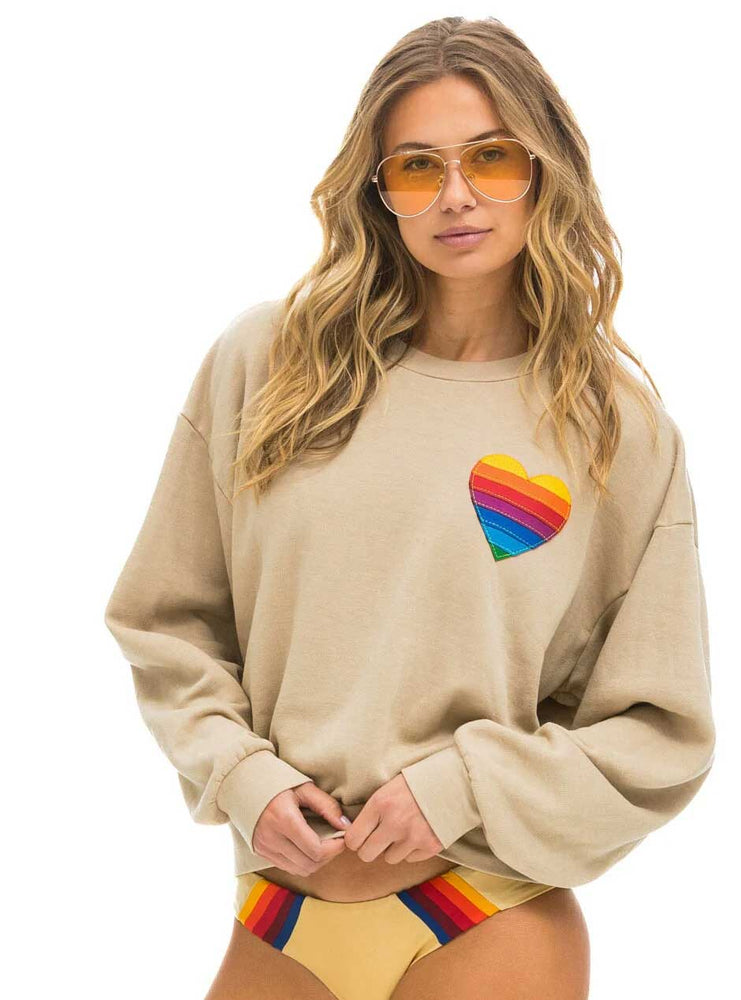 
                  
                    Aviator Nation Women's Rainbow Heart Stitch Relaxed Crew Sweatshirt - Sand Tan
                  
                