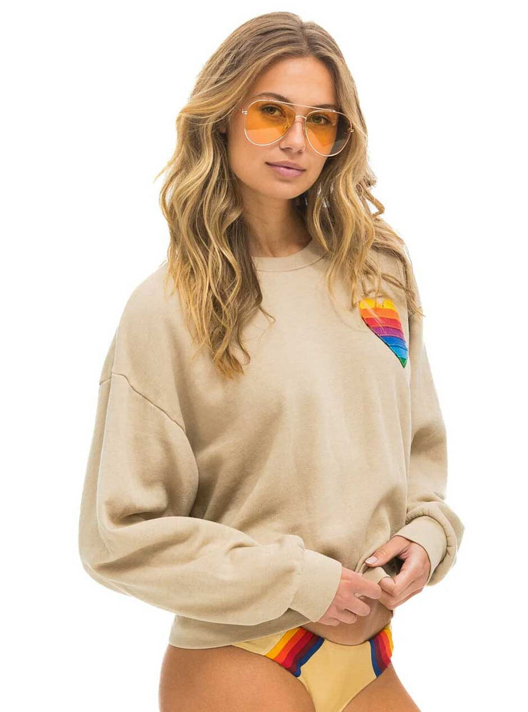 
                  
                    Aviator Nation Women's Rainbow Heart Stitch Relaxed Crew Sweatshirt - Sand Tan
                  
                