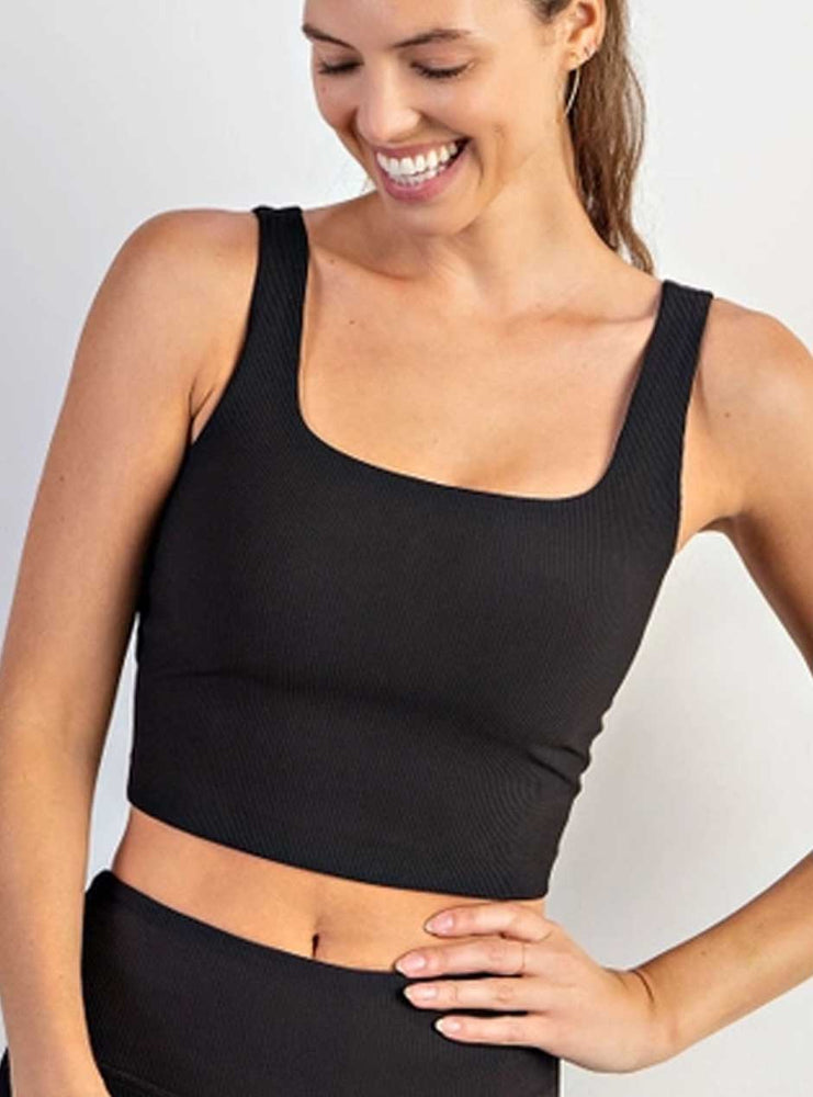 
                      
                        Rae Mode Women's Nylon Ribbed Square Neck Sleeveless Crop Top - Black
                      
                    