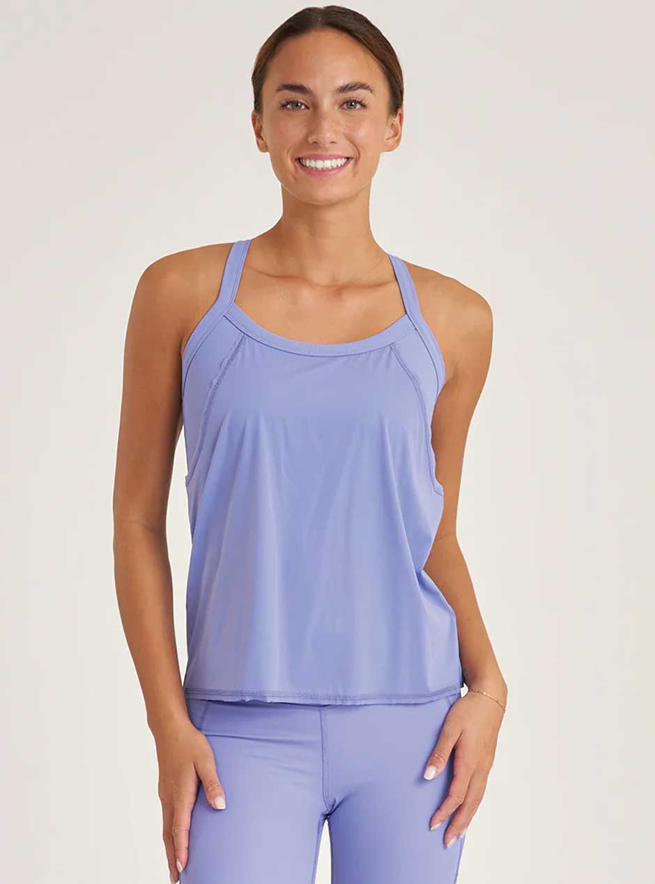 Thrive Société Women's Strappy Double Layer Performance Bra Tank Top - Wild Indigo Blue