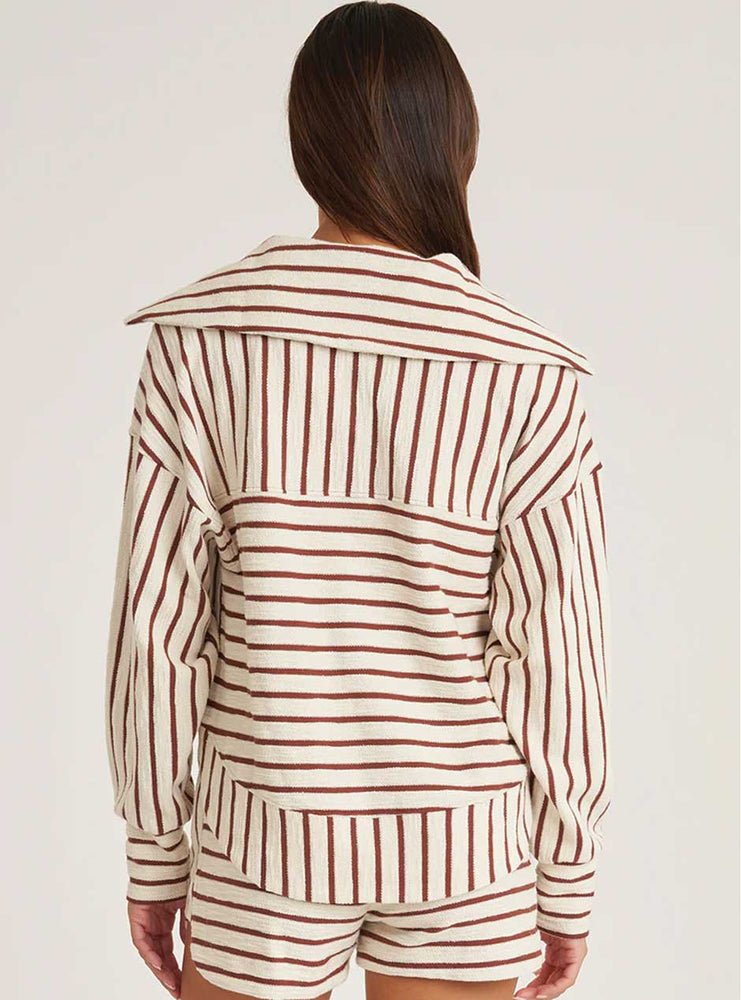 Thrive Société Women's Cloud Oversized Collar Pullover Shirt - Nutshell Stripe